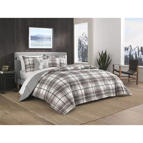 imageEddie Bauer  Twin Comforter Set Reversible Cotton Bedding with Matching Sham Plaid Home Decor for All Seasons Alder GreyRed TwinQueen Duvet Set