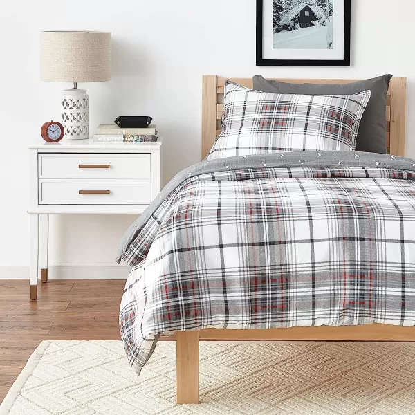 imageEddie Bauer  Twin Comforter Set Reversible Cotton Bedding with Matching Sham Plaid Home Decor for All Seasons Alder GreyRed TwinTwin Duvet Set