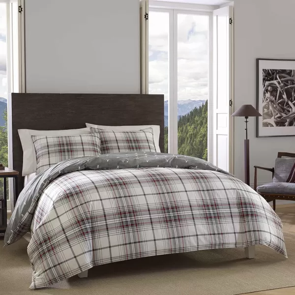 imageEddie Bauer  Twin Comforter Set Reversible Cotton Bedding with Matching Sham Plaid Home Decor for All Seasons Alder GreyRed TwinTwin Duvet Set