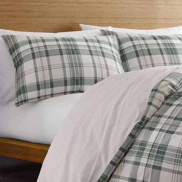 imageEddie Bauer  Twin Comforter Set Reversible Cotton Bedding with Matching Sham Plaid Home Decor for All Seasons Timbers Green TwinQueen