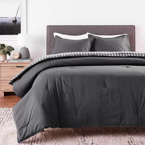 imageEddie Bauer  Twin Comforter Set Reversible Cotton Bedding with Matching Sham PreWashed for Added Softness Kingston Navy TwinCharcoal Queen