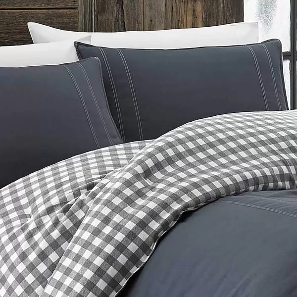 imageEddie Bauer  Twin Comforter Set Reversible Cotton Bedding with Matching Sham PreWashed for Added Softness Kingston Navy TwinCharcoal Twin