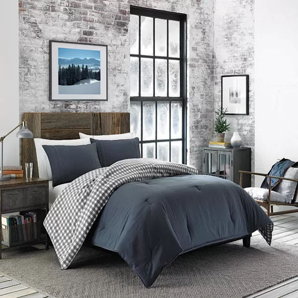 imageEddie Bauer  Twin Comforter Set Reversible Cotton Bedding with Matching Sham PreWashed for Added Softness Kingston Navy TwinCharcoal Twin