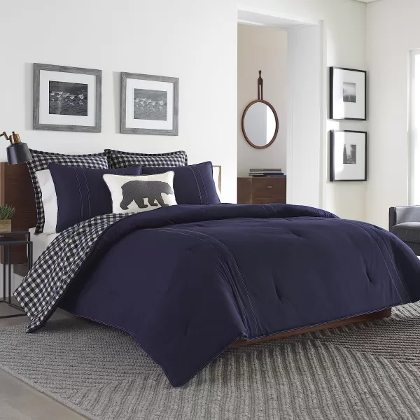 imageEddie Bauer  Twin Comforter Set Reversible Cotton Bedding with Matching Sham PreWashed for Added Softness Kingston Navy TwinNavy King