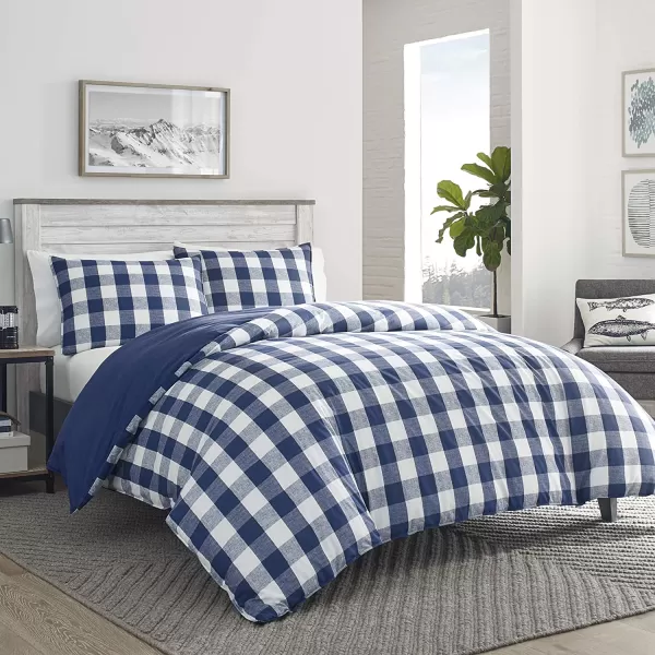 imageEddie Bauer  Twin Comforter Set Reversible Cotton Bedding with Matching Sham Stylish Plaid Home Decor Lakehouse Blue TwinKing