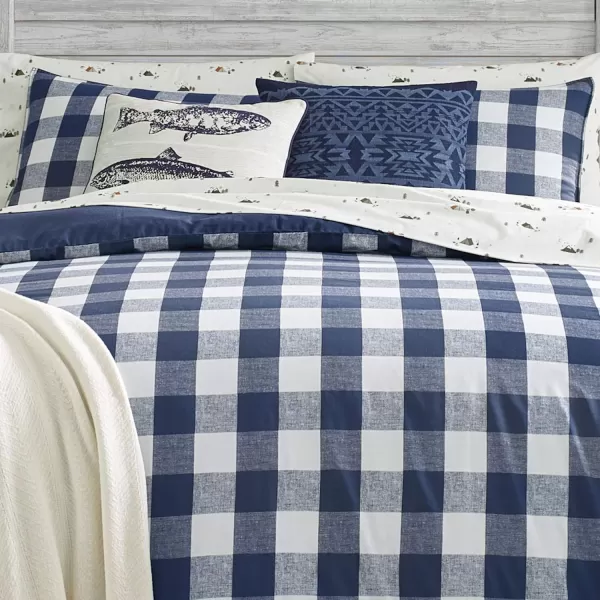 imageEddie Bauer  Twin Comforter Set Reversible Cotton Bedding with Matching Sham Stylish Plaid Home Decor Lakehouse Blue TwinQueen