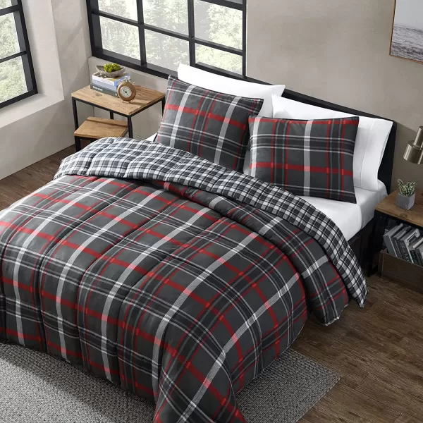 imageEddie Bauer  Twin Comforter Set Reversible Plaid Bedding with Matching Sham Home Decor for Colder Months Willow Dark Grey TwinFullQueen Willow Dark GreyRed