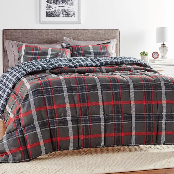imageEddie Bauer  Twin Comforter Set Reversible Plaid Bedding with Matching Sham Home Decor for Colder Months Willow Dark Grey TwinFullQueen Willow Dark GreyRed