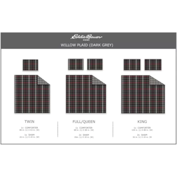 imageEddie Bauer  Twin Comforter Set Reversible Plaid Bedding with Matching Sham Home Decor for Colder Months Willow Dark Grey TwinTwin Willow Dark GreyRed