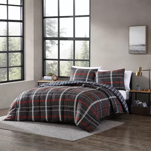 imageEddie Bauer  Twin Comforter Set Reversible Plaid Bedding with Matching Sham Home Decor for Colder Months Willow Dark Grey TwinTwin Willow Dark GreyRed