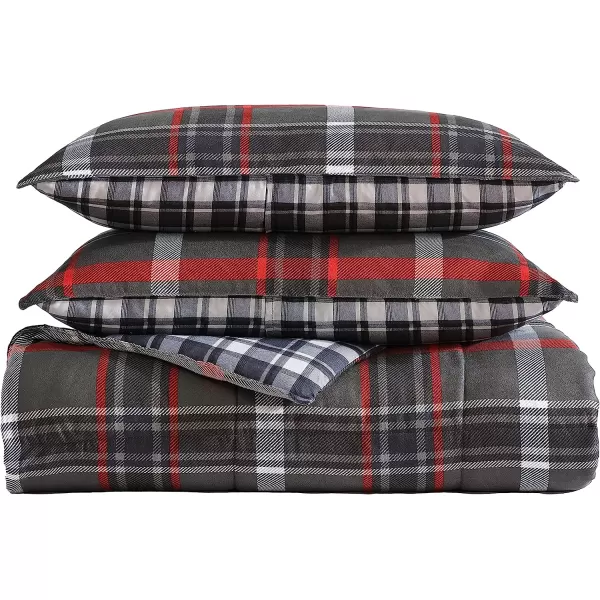 imageEddie Bauer  Twin Comforter Set Reversible Plaid Bedding with Matching Sham Home Decor for Colder Months Willow Dark Grey TwinTwin Willow Dark GreyRed