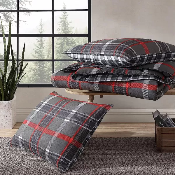 imageEddie Bauer  Twin Comforter Set Reversible Plaid Bedding with Matching Sham Home Decor for Colder Months Willow Dark Grey TwinTwin Willow Dark GreyRed