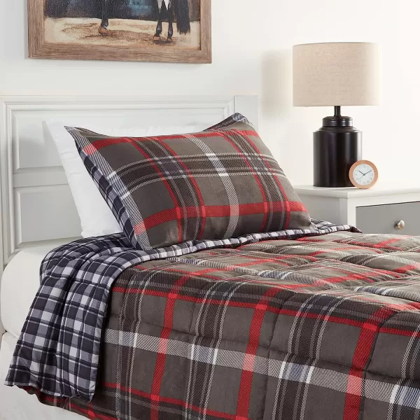 imageEddie Bauer  Twin Comforter Set Reversible Plaid Bedding with Matching Sham Home Decor for Colder Months Willow Dark Grey TwinTwin Willow Dark GreyRed
