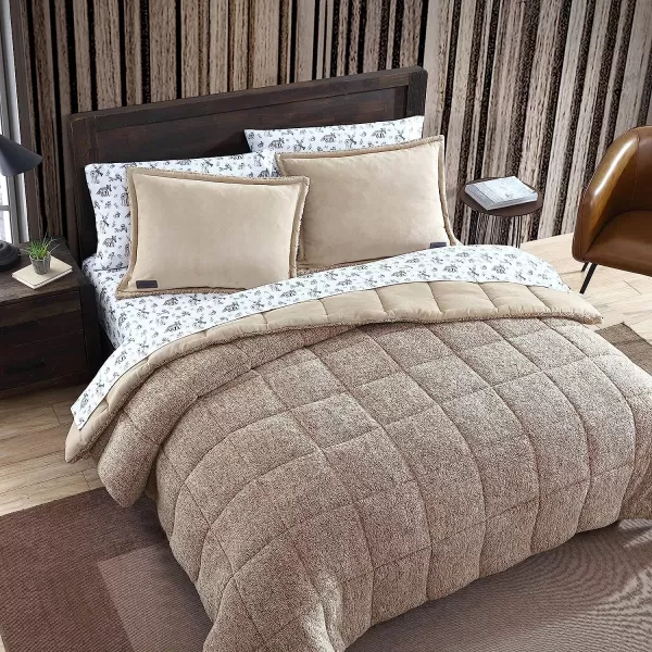 imageEddie Bauer  Twin Comforter Set Reversible Sherpa Bedding with Matching Shams Cozy amp Warm Home Decor Sherwood Red TwinSherwood Brown Twin Lodge