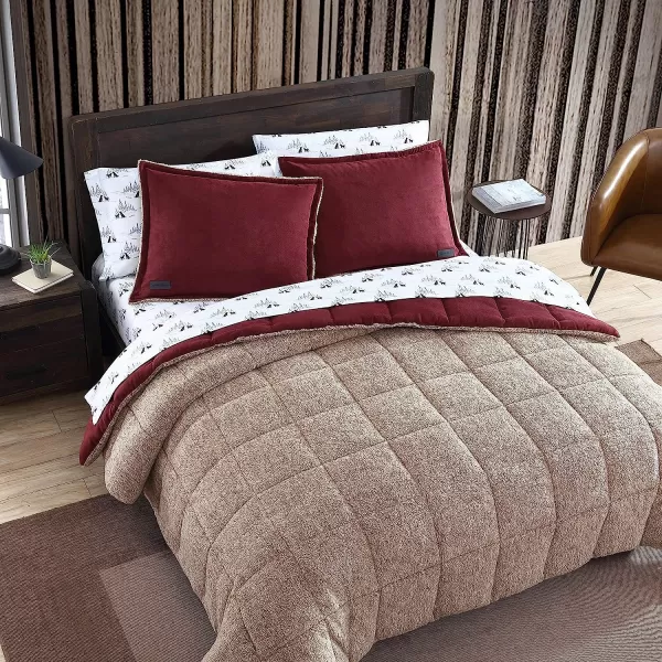 imageEddie Bauer  Twin Comforter Set Reversible Sherpa Bedding with Matching Shams Cozy amp Warm Home Decor Sherwood Red TwinSherwood Red Queen Lodge