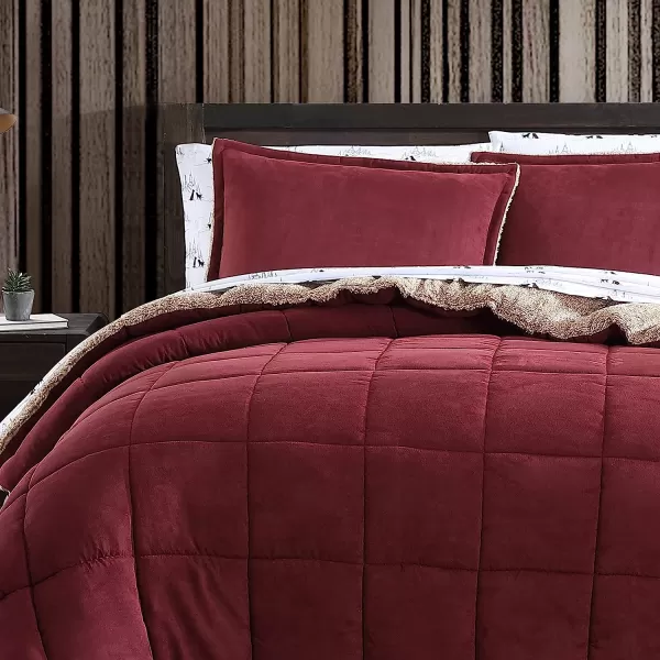 imageEddie Bauer  Twin Comforter Set Reversible Sherpa Bedding with Matching Shams Cozy amp Warm Home Decor Sherwood Red TwinSherwood Red Queen Lodge
