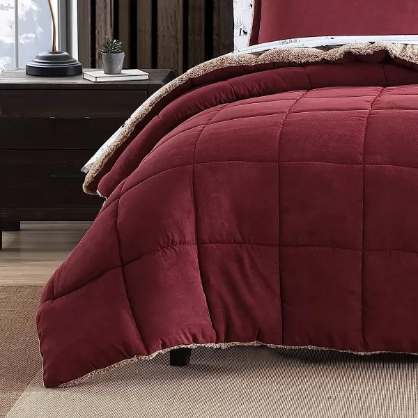 imageEddie Bauer  Twin Comforter Set Reversible Sherpa Bedding with Matching Shams Cozy amp Warm Home Decor Sherwood Red TwinSherwood Red Twin Lodge