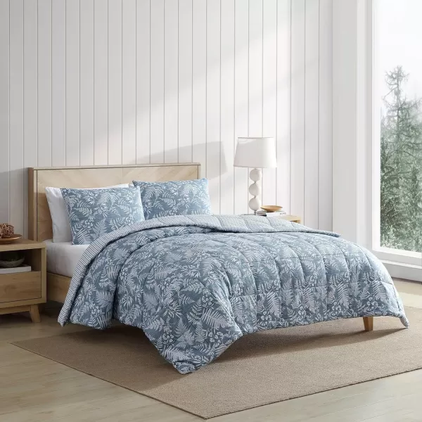 imageEddie Bauer  Twin Comforter Set Soft Reversible Bedding with Matching Sham Wildflower Inspired Home Decor with Stripe Reverse Fern Garden Blue TwinKing Fern Garden Blue