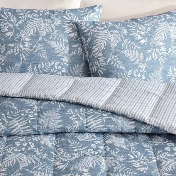 imageEddie Bauer  Twin Comforter Set Soft Reversible Bedding with Matching Sham Wildflower Inspired Home Decor with Stripe Reverse Fern Garden Blue TwinKing Fern Garden Blue