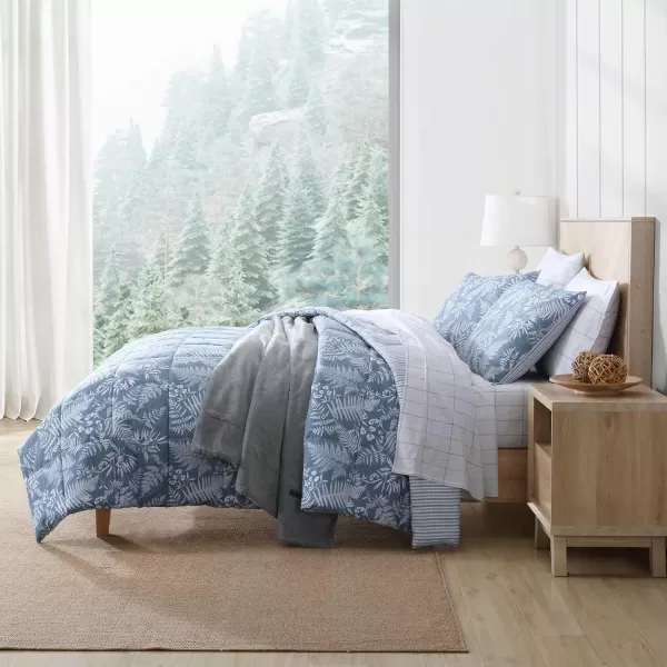 imageEddie Bauer  Twin Comforter Set Soft Reversible Bedding with Matching Sham Wildflower Inspired Home Decor with Stripe Reverse Fern Garden Blue TwinKing Fern Garden Blue