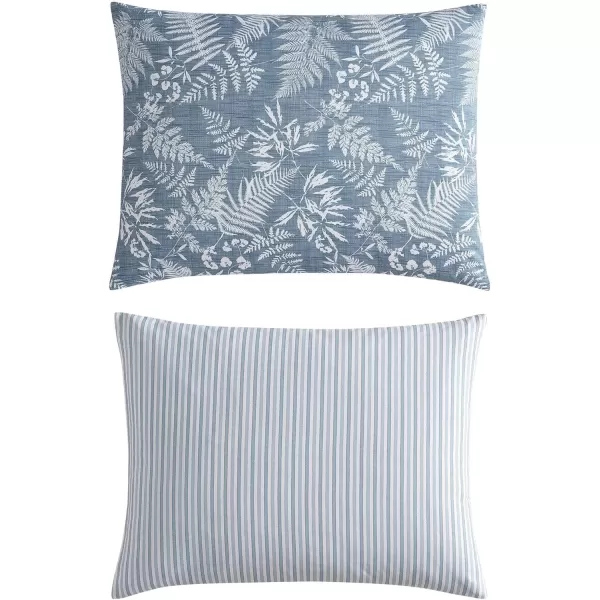 imageEddie Bauer  Twin Comforter Set Soft Reversible Bedding with Matching Sham Wildflower Inspired Home Decor with Stripe Reverse Fern Garden Blue TwinKing Fern Garden Blue