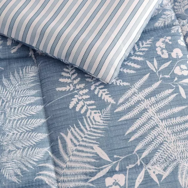 imageEddie Bauer  Twin Comforter Set Soft Reversible Bedding with Matching Sham Wildflower Inspired Home Decor with Stripe Reverse Fern Garden Blue TwinQueen Fern Garden Blue