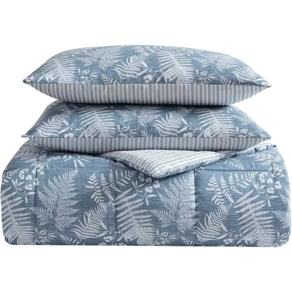 imageEddie Bauer  Twin Comforter Set Soft Reversible Bedding with Matching Sham Wildflower Inspired Home Decor with Stripe Reverse Fern Garden Blue TwinQueen Fern Garden Blue