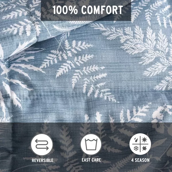 imageEddie Bauer  Twin Comforter Set Soft Reversible Bedding with Matching Sham Wildflower Inspired Home Decor with Stripe Reverse Fern Garden Blue TwinQueen Fern Garden Blue