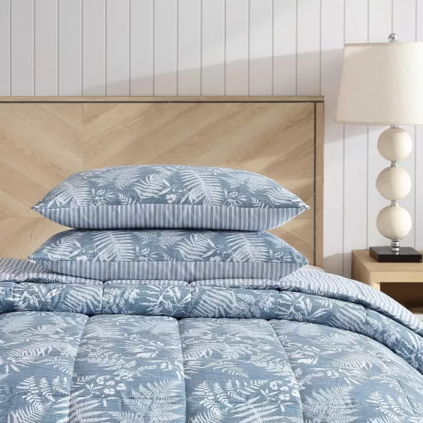 imageEddie Bauer  Twin Comforter Set Soft Reversible Bedding with Matching Sham Wildflower Inspired Home Decor with Stripe Reverse Fern Garden Blue TwinQueen Fern Garden Blue