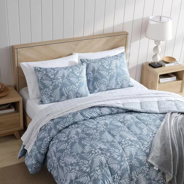 imageEddie Bauer  Twin Comforter Set Soft Reversible Bedding with Matching Sham Wildflower Inspired Home Decor with Stripe Reverse Fern Garden Blue TwinQueen Fern Garden Blue
