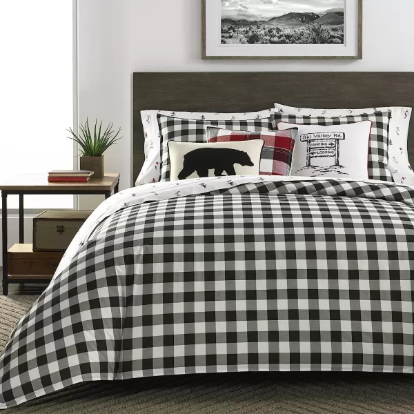 imageEddie Bauer  Twin Duvet Cover Set Cotton Reversible Bedding Buffalo Plaid Home Decor for All Seasons RedBlack TwinComforter Set Queen Black Check