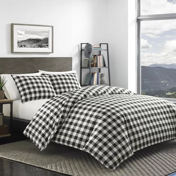 imageEddie Bauer  Twin Duvet Cover Set Cotton Reversible Bedding Buffalo Plaid Home Decor for All Seasons RedBlack TwinComforter Set Queen Black Check