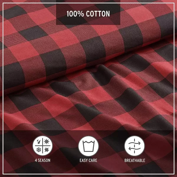 imageEddie Bauer  Twin Duvet Cover Set Cotton Reversible Bedding Buffalo Plaid Home Decor for All Seasons RedBlack TwinComforter Set Twin RedBlack