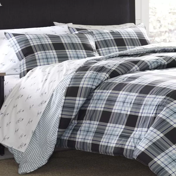 imageEddie Bauer  Twin Duvet Cover Set Cotton Reversible Bedding with Matching Sham Styligh Home Decor Lewis Navy TwinKing