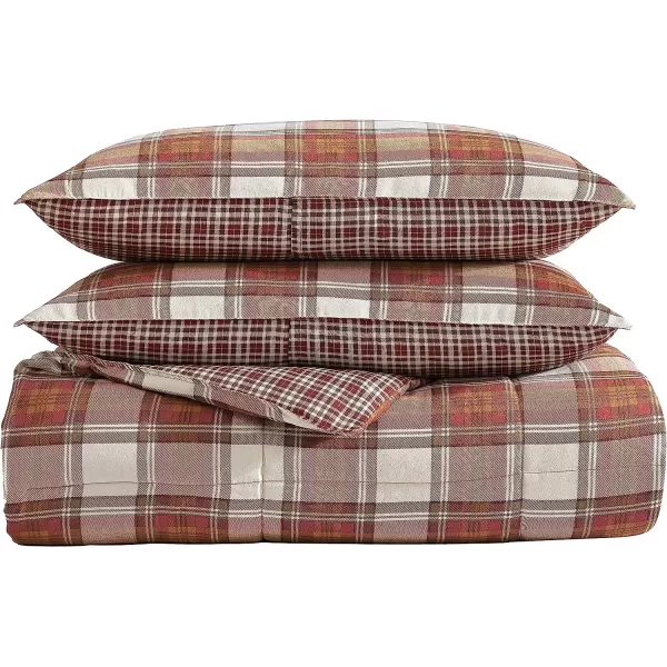 imageEddie Bauer  Twin Duvet Cover Set Reversible Cotton Bedding with Matching Sham Stylish Home Decor for All Seasons Edgewood Red TwinComforter Set King Red