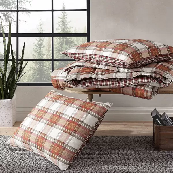 imageEddie Bauer  Twin Duvet Cover Set Reversible Cotton Bedding with Matching Sham Stylish Home Decor for All Seasons Edgewood Red TwinComforter Set Queen Red