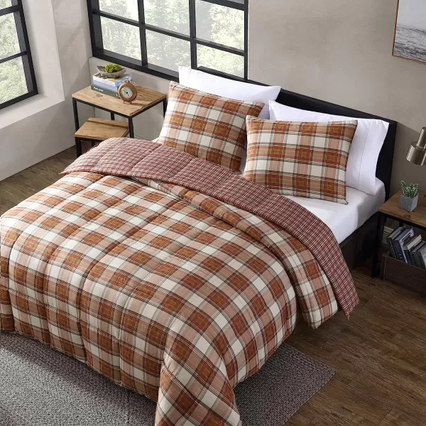 imageEddie Bauer  Twin Duvet Cover Set Reversible Cotton Bedding with Matching Sham Stylish Home Decor for All Seasons Edgewood Red TwinComforter Set Queen Red
