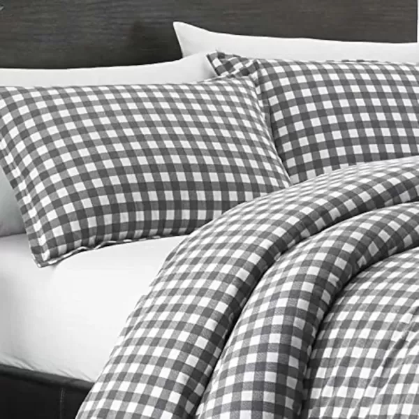 imageEddie Bauer  Twin Duvet Cover Set Reversible Flannel Bedding with Matching Sham Home Decor for Colder Months Preston Grey TwinKing