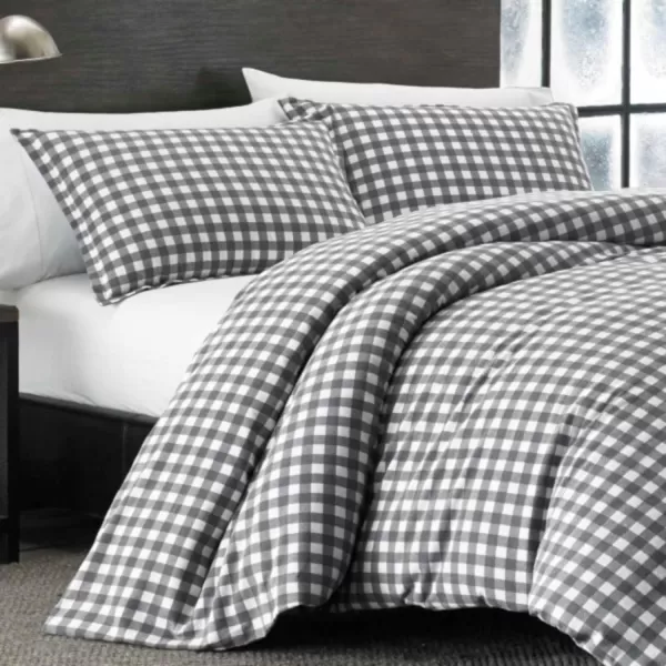 imageEddie Bauer  Twin Duvet Cover Set Reversible Flannel Bedding with Matching Sham Home Decor for Colder Months Preston Grey TwinKing