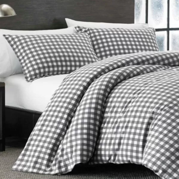 imageEddie Bauer  Twin Duvet Cover Set Reversible Flannel Bedding with Matching Sham Home Decor for Colder Months Preston Grey TwinTwin