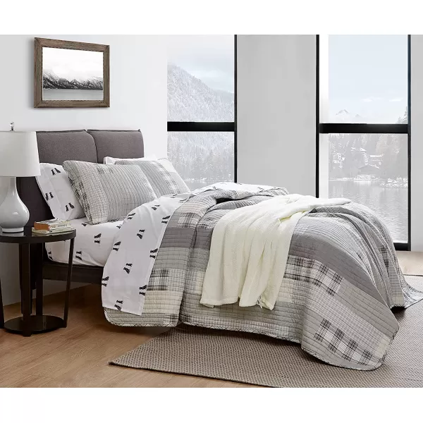 imageEddie Bauer  Twin Quilt Set Cotton Reversible Bedding with Matching Sham Home Decor for All Seasons Fairview Grey TwinFairview GreyIvory King