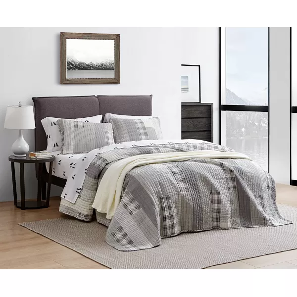 imageEddie Bauer  Twin Quilt Set Cotton Reversible Bedding with Matching Sham Home Decor for All Seasons Fairview Grey TwinFairview GreyIvory King