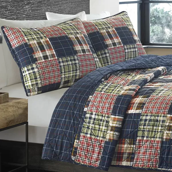 imageEddie Bauer  Twin Quilt Set Cotton Reversible Bedding with Matching Sham Lightweight Home Decor for All Seasons Madrona NavyRed TwinMadrona NavyRed King