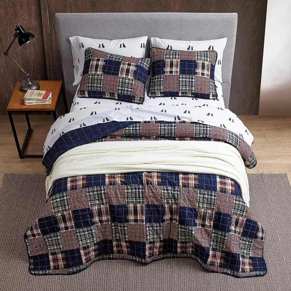 imageEddie Bauer  Twin Quilt Set Cotton Reversible Bedding with Matching Sham Lightweight Home Decor for All Seasons Madrona NavyRed TwinMadrona NavyRed King