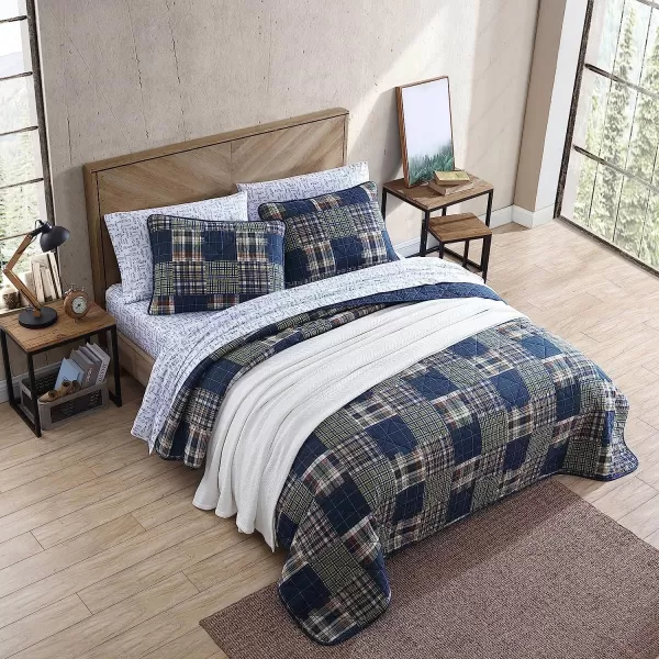 imageEddie Bauer  Twin Quilt Set Cotton Reversible Bedding with Matching Sham Lightweight Home Decor for All Seasons Madrona NavyRed TwinMadrona Plaid NavyGreen Queen