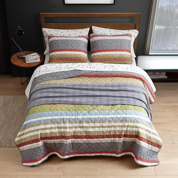 imageEddie Bauer  Twin Quilt Set Cotton Reversible Bedding with Matching Sham Lightweight Home Decor for All Seasons Salmon Ladder Multi TwinSalmon Ladder Multi Queen