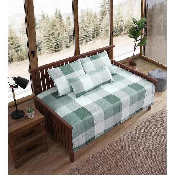 imageEddie Bauer  Twin Quilt Set Cotton Reversible Bedding with Matching Sham Medium Weight Home Decor Boulder Green TwinDaybed Green