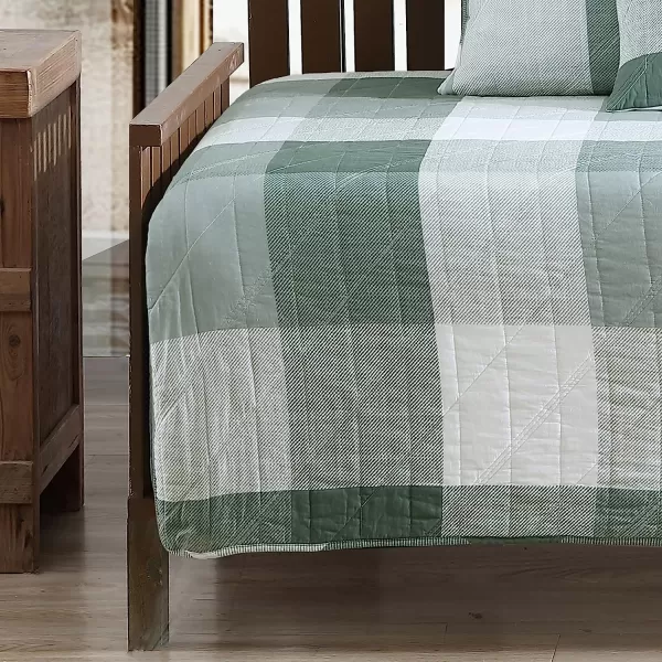imageEddie Bauer  Twin Quilt Set Cotton Reversible Bedding with Matching Sham Medium Weight Home Decor Boulder Green TwinDaybed Green