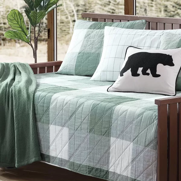 imageEddie Bauer  Twin Quilt Set Cotton Reversible Bedding with Matching Sham Medium Weight Home Decor Boulder Green TwinDaybed Green