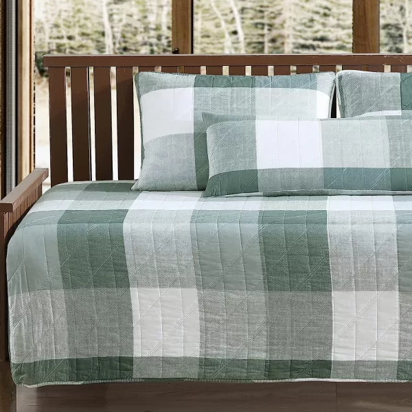 imageEddie Bauer  Twin Quilt Set Cotton Reversible Bedding with Matching Sham Medium Weight Home Decor Boulder Green TwinDaybed Green